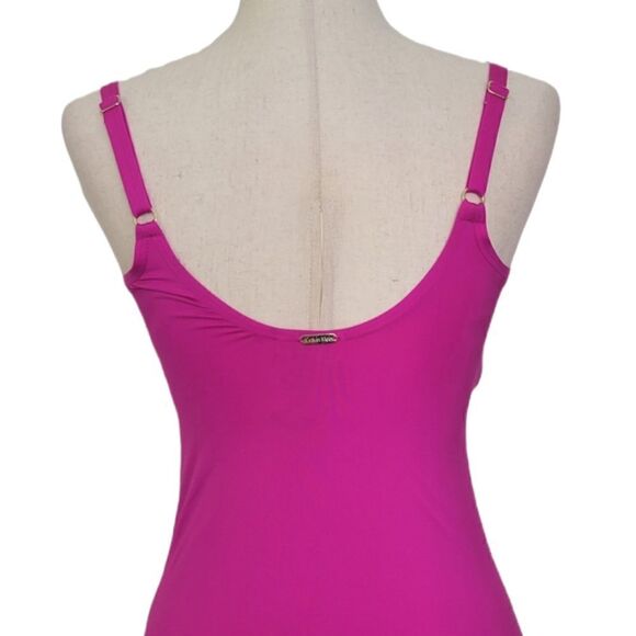 Calvin Klein Pink V-neck Ruched Side UV Protection Tankini Swimsuit Tank Top S - Picture 4 of 7